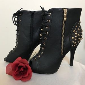 Dots Peep Toe Studded Heel Ankle Booties